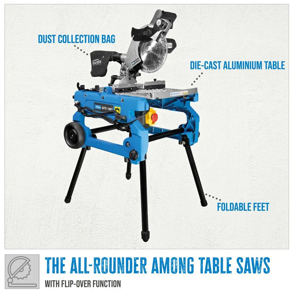 Güde GFO 1401 – Troncatrice radiale multifunzione con piano ribaltabile 180°
