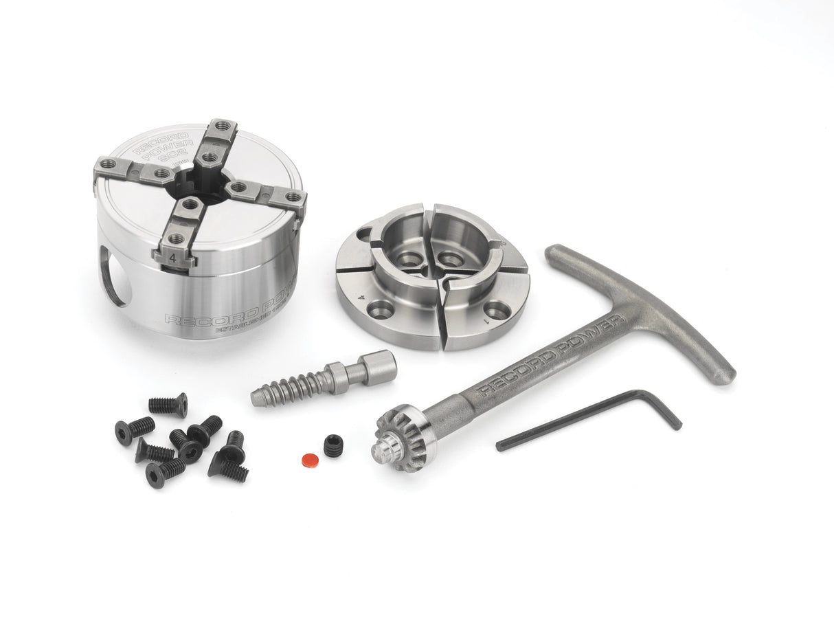 Mini mandrino Record Power SC2 con corpo da 65 mm e filettatura diretta 1” x 8 TPI, ideale per la tornitura di piccoli oggetti in legno con maggiore capacità di presa.