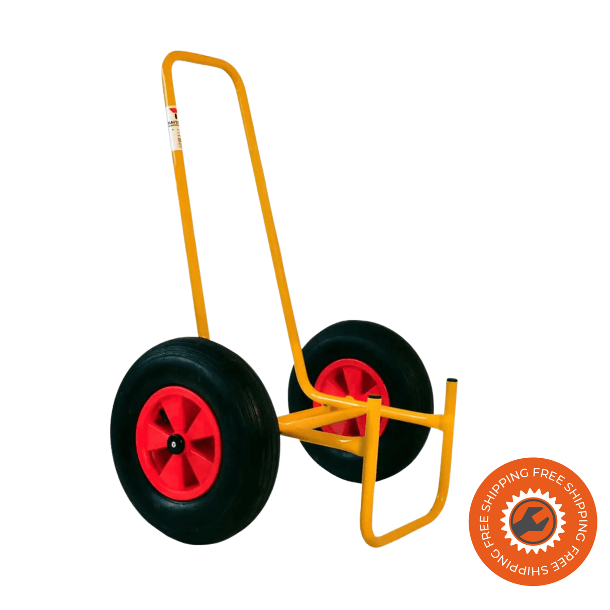 Carrello Ravendo porta secchi da cantiere in acciaio giallo con ruote pneumatiche, adatto per secchi da 45–65 litri fino a 100 kg.