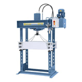 Pressa idraulica Bernardo BHP 100 da 100 ton con cilindro scorrevole, piano regolabile e manometro integrato, ideale per applicazioni industriali pesanti.