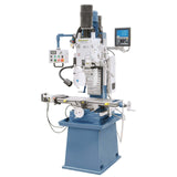 Vista della Bernardo FM 55 HTC Vario, trapano e fresatrice combinata con display digitale a 3 assi, serraggio pneumatico utensili e struttura in ghisa massiccia.