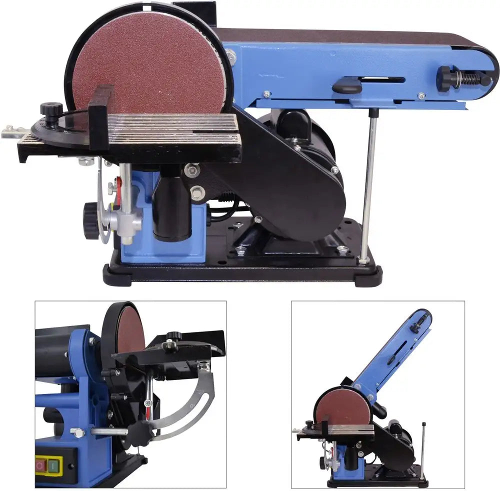 Levigatrice Guede GBTS 400 con motore 350 W, nastro 915×100 mm, disco Ø150 mm e piano inclinabile 45°, ideale per legno e metallo.