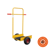 Carrello Ravendo TW 200 L-1 giallo, in acciaio saldato, con base antiscivolo e ruote pneumatiche, ideale per materassi e pannelli.