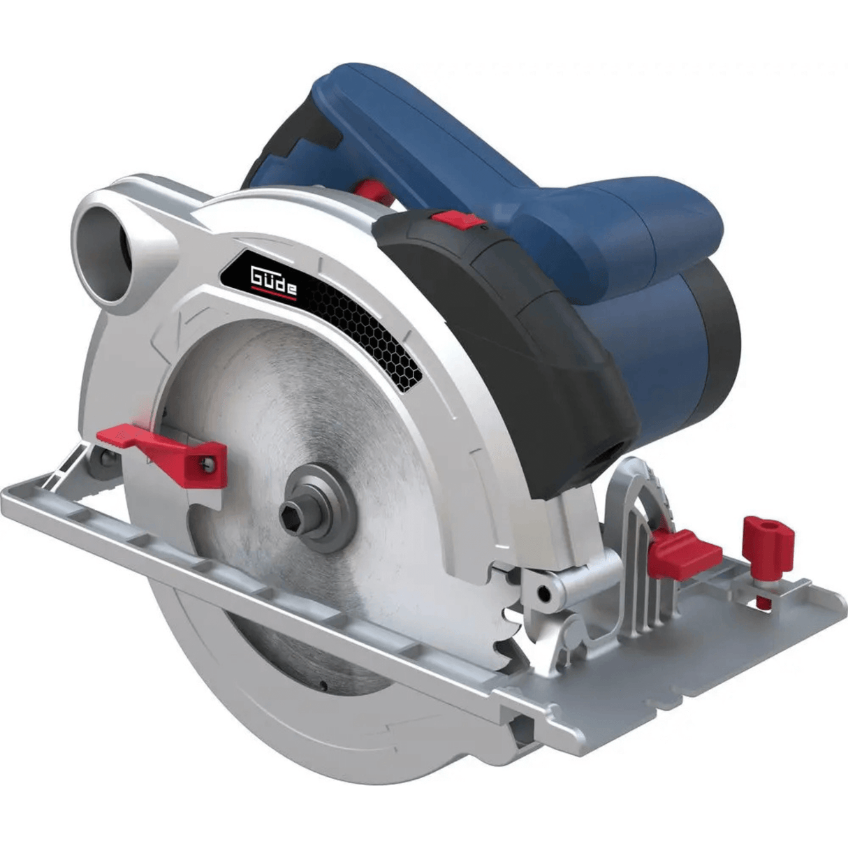 Sega circolare Guede HKS 65-1500 L da 1600 W con lama Ø 190 mm, laser guida e impugnatura ergonomica softgrip per tagli precisi.
